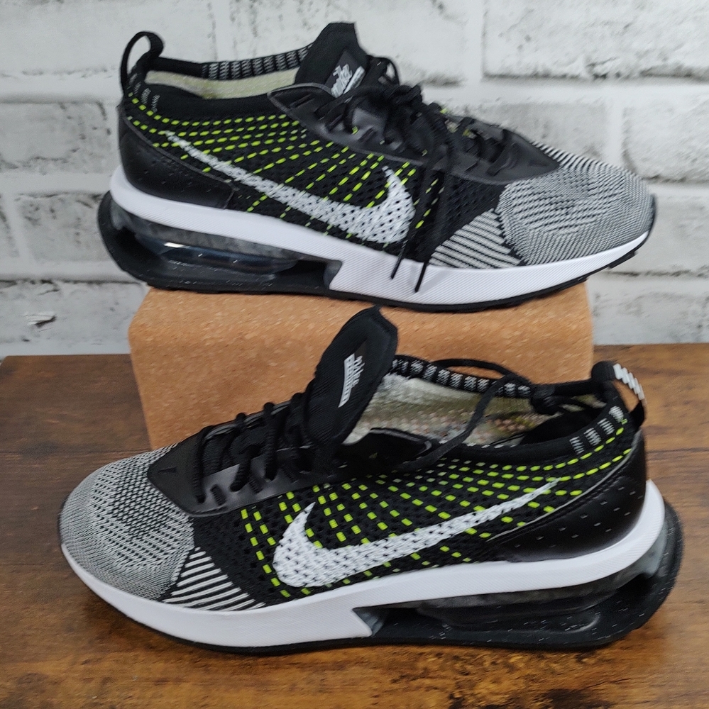 Nike Air Max Flyknit Racer Black White Volt Shoes DM9073-002 Women's 8.5